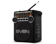 SVEN SRP-355 Black, FM/AM/SW Radio, 3W RMS, 8-band radio receiver, built-in audio files player from USB-fash, microSD and SD card storage devices, telescopic swivel antenna, built-in battery